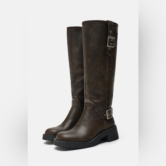 Zara boots cowboy coastal faux leather Brown Knee-High Boots - Picture 6 of 10